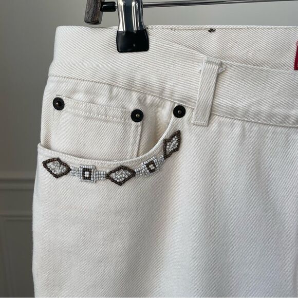 Chaps Ivory Cream Straight Leg Ankle Jeans Beaded Pocket 10 - Picture 1 of 9